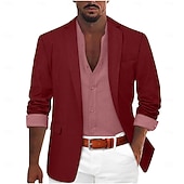 baratos Blazers Clássicos Masculinos-Homens Jaqueta Blazer Colar de entalhe Moda Leve Casual Cor Sólida Blazer Preto Verde Claro Vermelho Moderno Comum 1 Butão
