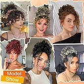 levne Drdoly-Nedbalý drdol pro ženy, 25 cm kudrnatý drdol, volné vlny, syntetické prodloužení vlasů, elastický stahovací drdol se šňůrkou pro každodenní použití (černý) 25 cm