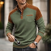 economico T-shirt in maglia waffle-Per uomo Maglietta Waffle Maglietta Maglia Henley a nido d'ape Manica Lunga Henley Primavera &amp; Autunno Tinta unica Tradizionale / Vintage Moderno Blocco di colore Puro Casuale Casa All'aperto Nero