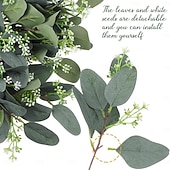 cheap Artificial Flower-20 Pcs Mixed Eucalyptus Leaves Stems Bulk Artificial Eucalyptus Leaves with White Seeds Artificial Silver Dollar Sprays Faux Oval for Floral Wreath Bouquets Wedding Greenery Decoration