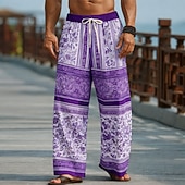 Χαμηλού Κόστους Ανδρικό εμπριμέ casual παντελόνι-Ανδρικά Φλοράλ Etnic Λουλούδια Παντελόνια Casual παντελόνι Φαρδύ παντελόνι Μεσαία Μέση Μπόχο Vintage ρετρό Σπίτι ΕΞΩΤΕΡΙΚΟΥ ΧΩΡΟΥ Διακοπές Ελαστική μέση με κορδόνι Παντελόνι σε σχήμα λινού με τσέπες