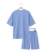 tanie Zestawy koszulek męskich Basic-Męskie T-shirt Garnitury 2 sztuki stroje Koszulka i spodenki Krótki rękaw Półgolf Lato Równina Moda Codzienny 2-częściowa Codzienny Urlop Dzienne zużycie Zgniła zieleń Czarny Biały Top Tee dla
