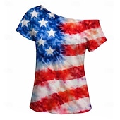  250° anniversario USA Retrò Vintage Anni '80 T-shirt Monospalla Maniche corte Bandiera USA Costume Per donna 4 Luglio Giorno dell'Indipendenza Adulti Maglietta