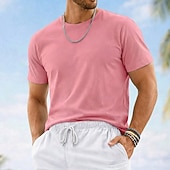 tanie podstawowe koszulki-Męskie Koszulki Koszulka 100% bawełny Krótki rękaw Półgolf Lato Wiosna Jednokolorowe Równina Dzianina Urlop Zabytkowe Podstawowy Gładkie Codzienny Dom Na zewnątrz Czarny Biały Rumiany róż Top Tee dla