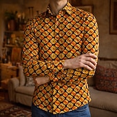 abordables Hauts-Rétro Vintage Années 1970 Chemise Chemise Aloha Manches longues Hippie Géométrique Déguisement Homme Mascarade Festival de Musique Soirée Tenue quotidienne Adulte Chemise
