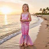 baratos Fantasias para meninas-sereia Princesa sereia Vestidos Fantasia de festa temática Fantasias for Para Meninas Infantil Crianças Carnaval Baile de Máscaras Festa Feriado