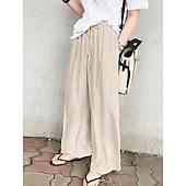 preiswerte Wesentliche Falsche Unterteile-Damen Kunstbaumwollleinen Weites Bein Chinos Sommerhose Urlaub Mode Streetwear Volle Länge Hohe Taille Einfach Tasche Elastischer Bund Bequem Komfort Weich Dehnbar Täglich Outdoor Straße Marineblau