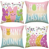 cheap Throw Pillows &amp; Covers-Set of 4 Easter Bunny Egg Pillow Covers Set Linen Throw Pillow Covers Spring Holiday Decorative Cushion Covers