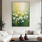 cheap Landscape Paintings-Handmade Green White Floral Texture Painting on Canvas oil painting Abstract Floral Wall Art Modern Textured Wall Art Green Floral Painting Boho Living Room Wall Decor