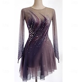 economico Abiti da Pattinaggio Artistico-Abito da pattinaggio artistico Per donna Pattinaggio sul ghiaccio Vestito Viola scuro Patchwork Foro per il pollice Alta elasticità Allenamento Competizione Vestiti da pattinaggio sul ghiaccio