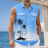 economico Piante tropicali-Per uomo Albero di Cocco Colore sfumato Piante Tropicali Camicia Camicia hawaiana estiva Camicia Aloha Senza Maniche Resort Vacanza al Mare Estate Primavera Collo ripiegato Stampa 3D Due tasche