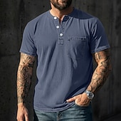 levne Ležérní tričko Henley-Pánské Tričko Henley Košile ze 100% bavlny Tričko Tričko Krátký rukáv Jednobarevné Retro Na běžné nošení Retro styl Barvení oděvů Vybledlý Henley Ležérní Léto Jaro Podzim Světlá růžová Šedá Tričko