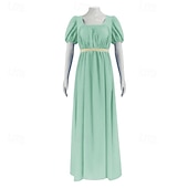 preiswerte Kleid-19. Jahrhundert Regency-Zeit Knöchellänge Kleid Kurze Ärmel Prinzessin Dame Edelfrau Einfarbig Quadrathals Kostüm Damen königlich Halloween Karneval Teegesellschaft LARP Renaissance-Messe Erwachsene