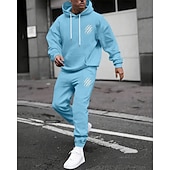 preiswerte einfache Trainingsanzüge-Herren Trainingsanzug Outfit-Set Kapuzenpullover Set Kapuzenpullover Täglich Outdoor Sport Kordelzug Tasche Buchstabe a Marineblau Aprikose Polyester Sportkleidung Mode Streetwear Herbst