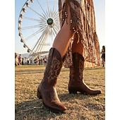 voordelige Vrouwen-Rode leren cowboylaarzen voor dames met geborduurd westernpatroon - stijlvolle schoenen voor trendy outfits in de stad