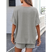 billiga Blusdräkter för kvinnor-Dam Set med shorts Bolero Top Kortärmad Rund hals Ensfärgat Snörning Mode Streetwear Ledigt Dagligen Utomhus Blå Svart Brun Sommar Lös passning