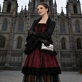 abordables Conjuntos-Rococó Victoriano Renacimiento Vestidos Abrigo Disfraz de lujo Bruja Vampiros Atuendo real Disfraz Mujer Fantasía Víspera de Todos los Santos Carnaval Rendimiento LARP Feria Ren Adulto Cima Vestido