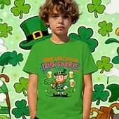 cheap St. Patrick's Tops-St. Patrick St. Paddy's Day Boys' 3D Graphic Four Leaf Clover T shirt Tee Short Sleeve 3D Print Summer Spring Sports Fashion Streetwear Kids 4-12 Years Crew Neck Casual Daily Outdoor Regular Fit