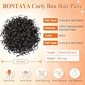 levne Drdoly-Nedbalý drdol pro ženy, 25 cm kudrnatý drdol, volné vlny, syntetické prodloužení vlasů, elastický stahovací drdol se šňůrkou pro každodenní použití (černý) 25 cm