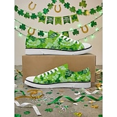  Мужские кроссовки с принтом в виде клевера ко Дню Святого Патрика – стильные. &Удобные парусиновые туфли на шнуровке с зеленым цветочным рисунком, идеально подходящие для празднования Дня Святого