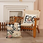 cheap Throw Pillows &amp; Covers-Set of 4 Happy Easter Bunny Egg Pillow Covers Linen Throw Cushion Covers Spring Holiday Decorative Sofa Home Pillow Covers