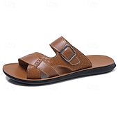 cheap Casual Sandals-Men's Faux Leather Buckle Sandals, Stylish and Comfortable for Resort Wear and Outdoor Events