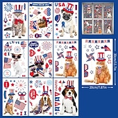  388 stuks raamstickers voor 4 juli, 36 vellen (4 verpakkingen) patriottische statische stickers met schattige honden en katten, herbruikbare stickers met de Amerikaanse vlag voor