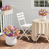  24 csokor művirág kültéri és beltéri használatra, 6 színű vegyes műanyag művirágok százszorszépből eukaliptusz levelekkel, otthoni kerti dekorációhoz, verandára, ablakládába