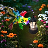 abordables Luces de camino y linternas-Lámpara solar de colibrí para exteriores, luz de camino de jardín con estaca de metal impermeable, decoración de paisaje de patio de 72 cm para patio, césped, granja y jardín.
