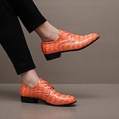abordables Chaussures Derby-Chaussures habillées pour hommes en similicuir orange à motif crocodile – chaussures de ville et de mariage pour messieurs modernes