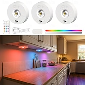 olcso Puck Lights-3 db újratölthető LED szekrényvilágítás, mágneses, vezeték nélküli RGB korongvilágítás távirányítóval, gardrób, borszekrény, szekrény alatti világítás, kábelezést nem igényel, USB-n újratölthető