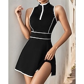 billiga Kvinnors klänning-Dam Lappverk Petit tennisklänning Tennisklänning med shorts Sportklänning Ärmlös Dragkedja Ficka Elastisk Svettavvisande Andningsfunktion Tennis Löpning Kondition Hög hals Klänningar Träningsoverall