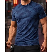 Недорогие Футболки и майки для бега-Муж. камуфляж Футболка для бега Компрессионная футболка Спортивная рубашка Спортивный топ Лето С короткими рукавами Быстровысыхающий Влагоотводящие Дышащий Тренировка в тренажерном зале Прогулки Бег