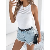 Χαμηλού Κόστους Απλή δεξαμενή-Γυναικεία Πουλόβερ Πουλόβερ γιλέκο Καθημερινό Μαλακή Μονόχρωμες Με βελονάκι Λαιμός Πλεκτό Αμάνικο Κανονικά μπλουζάκια Πλέκω Καθημερινά ΕΞΩΤΕΡΙΚΟΥ ΧΩΡΟΥ Σαββατοκύριακο Μαύρο Λευκό Καλοκαίρι Άνοιξη