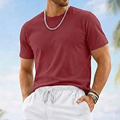 tanie podstawowe koszulki-Męskie Koszulki Koszulka 100% bawełny Krótki rękaw Półgolf Lato Wiosna Jednokolorowe Równina Dzianina Urlop Zabytkowe Podstawowy Gładkie Codzienny Dom Na zewnątrz Czarny Biały Rumiany róż Top Tee dla