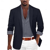 baratos Blazers Clássicos Masculinos-Homens Jaqueta Blazer Colar de entalhe Moda Leve Casual Cor Sólida Blazer Preto Verde Claro Vermelho Moderno Comum 1 Butão