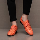 abordables Chaussures Derby-Chaussures habillées pour hommes en similicuir orange à motif crocodile – chaussures de ville et de mariage pour messieurs modernes