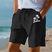 olcso Ünnep-Férfi Kókuszfa levélnyomat Trópusi növények Rövidnadrágok Strand rövidnadrág Pamut rövidnadrágok Közepes csípő Hawaii Alkalmi Napi Tengerpart Szabadság Oldalzsebek Elasztikus húzózsinóros derékrész