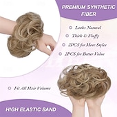 cheap Chignons-2PCs Small Messy Bun Hair Piece for Thin Hair Women Girl Mini Synthetic Elastic Wavy Space-bun Scrunchies Updo Hairpi