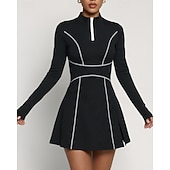 economico Abbigliamento Tennis da donna-Per donna Tinta unita Abito da tennis con pantaloncini Abito sportivo Manica Lunga Con zip Tasca Elastico Traspirante Tennis Corsa Fitness Collo Alto Vestito Tuta Nero Abbigliamento da tennis