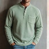 abordables Camiseta de punto gofre-Hombre Camiseta con diseño de gofre Camiseta Camisa henley gofrada Manga Larga Henley Primavera Todas las Temporadas Color sólido Casual Bolsillos Casual Hogar Exterior Rojo Camiseta superior para