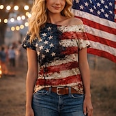 ieftine Topuri-A 250-a aniversare a SUA Retro / vintage Anii 1980 Lungime scurtă Tricou Pe Umăr Mâneci scurte Drapel USA Costume de fancy Pentru femei 4 iulie Ziua Independenței Adulți Tricou