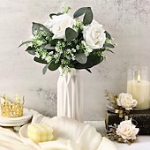 cheap Artificial Flower-20 Pcs Mixed Eucalyptus Leaves Stems Bulk Artificial Eucalyptus Leaves with White Seeds Artificial Silver Dollar Sprays Faux Oval for Floral Wreath Bouquets Wedding Greenery Decoration