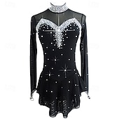 cheap Figure Skating Dresses-Figure Skating Dress Women's Girls' Ice Skating Dress Outfits Black Open Back Mesh Spandex Stretchy Practice Professional Competition Skating Wear Handmade Classic Crystal / Rhinestone Ice Skating