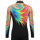 cheap Boys&amp;Men Figure Skating Costumes-Figure Skating Top Men's Ice Skating Tops Black Patchwork Open Back Stretchy Training Competition Skating Wear Classic Crystal / Rhinestone Long Sleeve Ice Skating Figure Skating