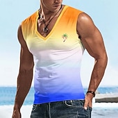 cheap Vacation Tropical T Shirts-Men's Ombre Coconut Palm T Shirt Sleeveless T shirt 3D Print V Neck Shirt Tropical Outdoor Vacation Hawaiian Blue Red Purple Summer Spring Clothing Apparel S M L XL XXL XXXL