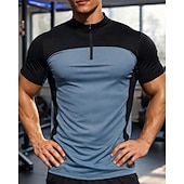 Χαμηλού Κόστους T-shirts και αμάνικα μπλουζάκια για τρέξιμο-Ανδρικά Συνδυασμός Χρωμάτων Tricou de Alergat Μπλούζα συμπίεσης Αθλητική φανέλα Αθλητική κορυφή Καλοκαίρι Κουρελού Φερμουάρ ενός τετάρτου Κοντομάνικο Γρήγορο Στέγνωμα Ύγρανση Αναπνέει