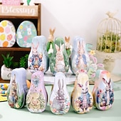 cheap Easter-1pc Easter Bunny Tin Box, Colorful Metal Cookie Candy Box, Cartoon Rabbit Gift Container for Kids, Easter Decoration
