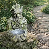 billiga Utomhusvägghängningar-forntida trädformad fågelmatare skulptur, nyckfull trädgubbe utomhus trädgårdsdekor med dold nyckelhålshängare, hartsmaterial, perfekt för fåglar, terrass innergård &amp;magisk trädgårdsgåva