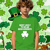 cheap St. Patrick's Tops-St. Patrick St. Paddy's Day Boys' 3D Graphic Four Leaf Clover Funny Slang 67 T shirt Tee Short Sleeve 3D Print Summer Spring Sports Fashion Streetwear Kids 4-12 Years Crew Neck Casual Daily Outdoor